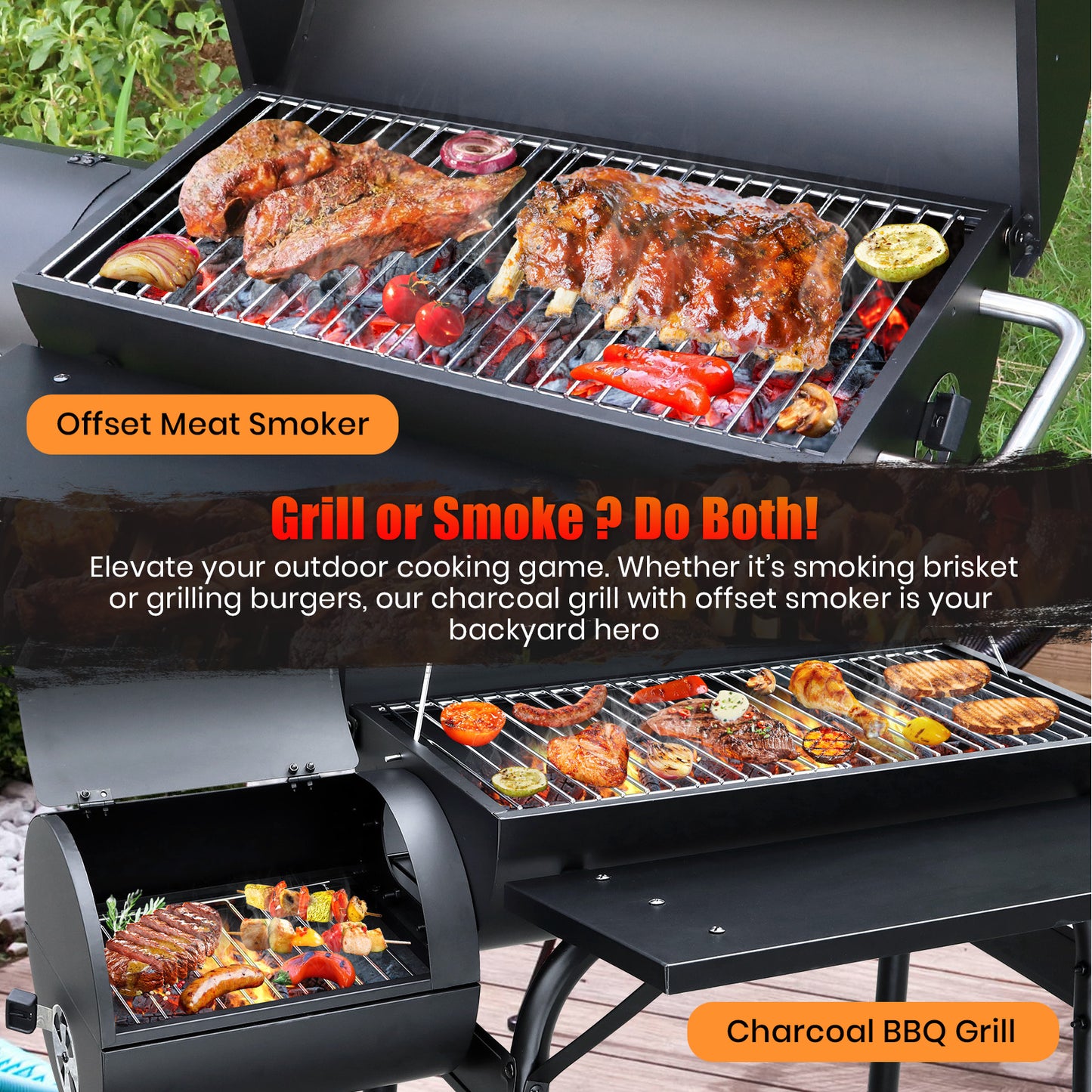Offset Charcoal Smoker with Spacious Barrel Grill: Perfect for Outdoor BBQs, Picnics, and Campfire Cookouts