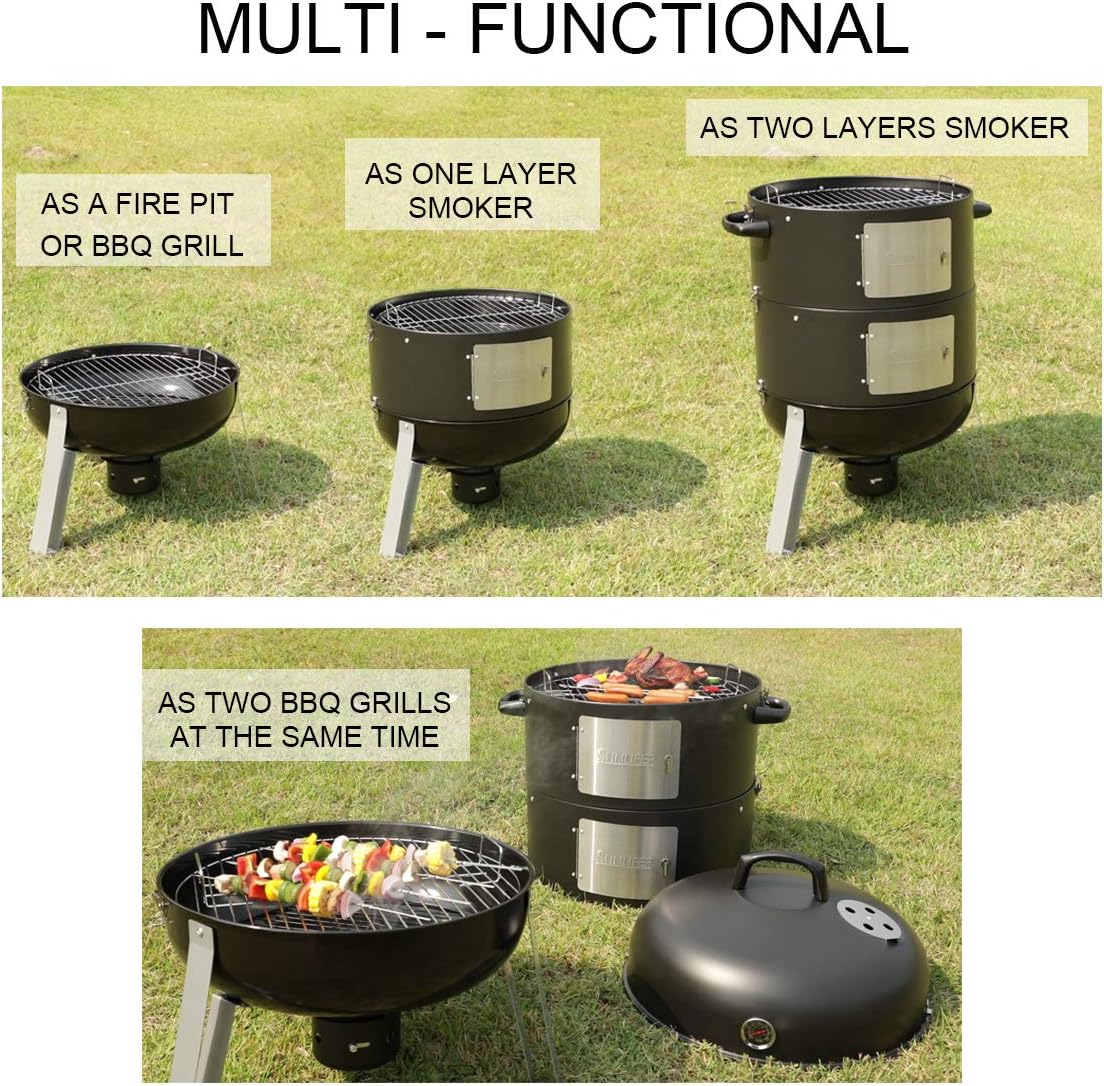 SUNLIFER 20.5 Inch Vertical Charcoal Smoker and Grill Combo, Heavy-Duty BBQ Smokers for Outdoor Cooking Camping