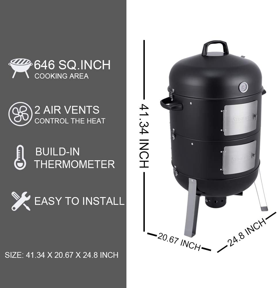 SUNLIFER 20.5 Inch Vertical Charcoal Smoker and Grill Combo, Heavy-Duty BBQ Smokers for Outdoor Cooking Camping