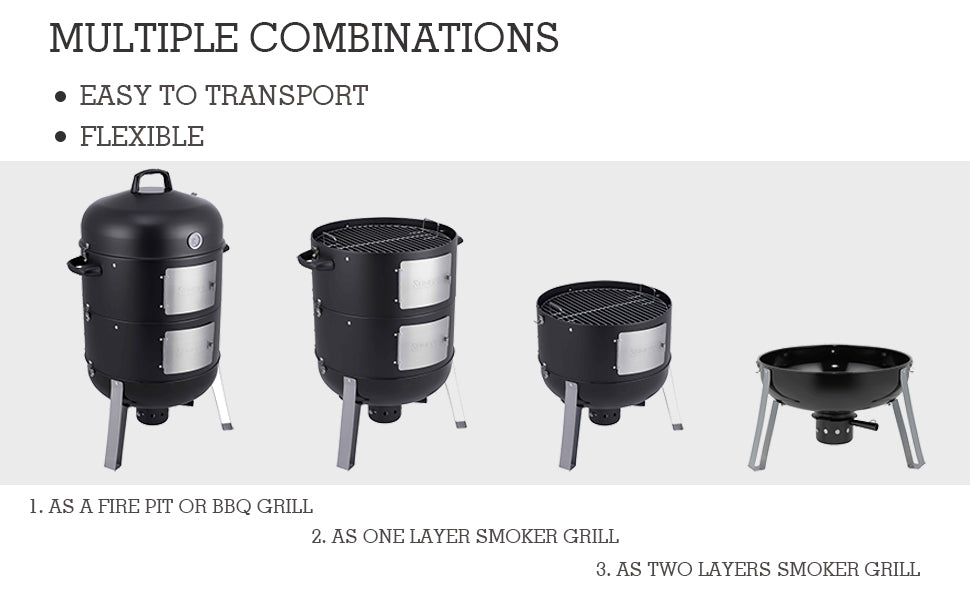 SUNLIFER 20.5 Inch Vertical Charcoal Smoker and Grill Combo, Heavy-Duty BBQ Smokers for Outdoor Cooking Camping