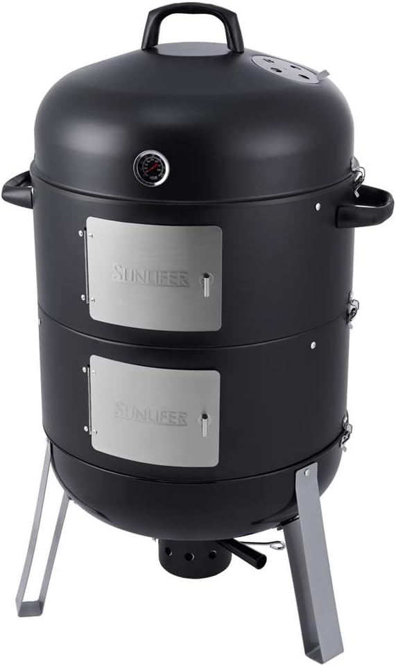 SUNLIFER 20.5 Inch Vertical Charcoal Smoker and Grill Combo, Heavy-Duty BBQ Smokers for Outdoor Cooking Camping
