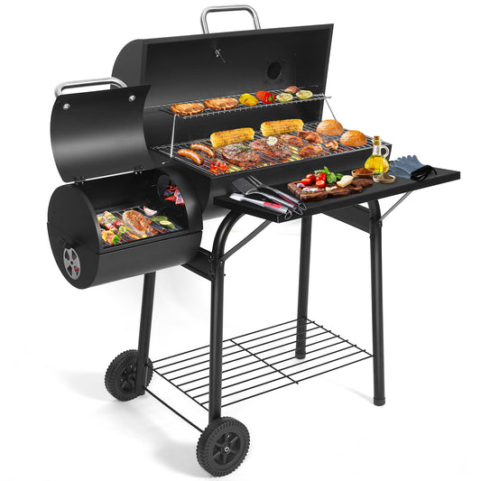 Offset Charcoal Smoker with Spacious Barrel Grill: Perfect for Outdoor BBQs, Picnics, and Campfire Cookouts