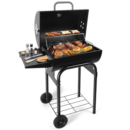 Barrel Barbecue Charcoal Grill: Premium Spacious Outdoor BBQ Grill with Side Table - Ideal for Patio Cooking Backyard Grilling Camping Picnics Tailgating Parties