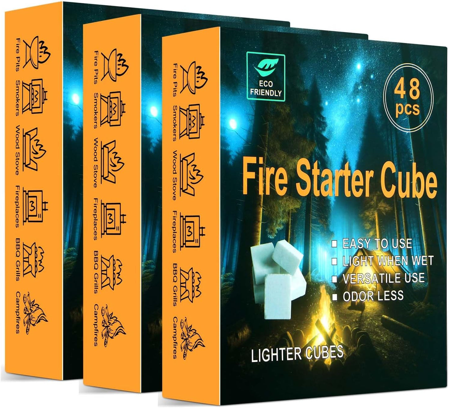 Natural Fire Starter for Fireplaces: 144 Premium Odorless Fire Starters Squares | Waterproof Quick Firestarters Cubes for Campfires | Wood Stove | Grills | Fire Pit | Smokers