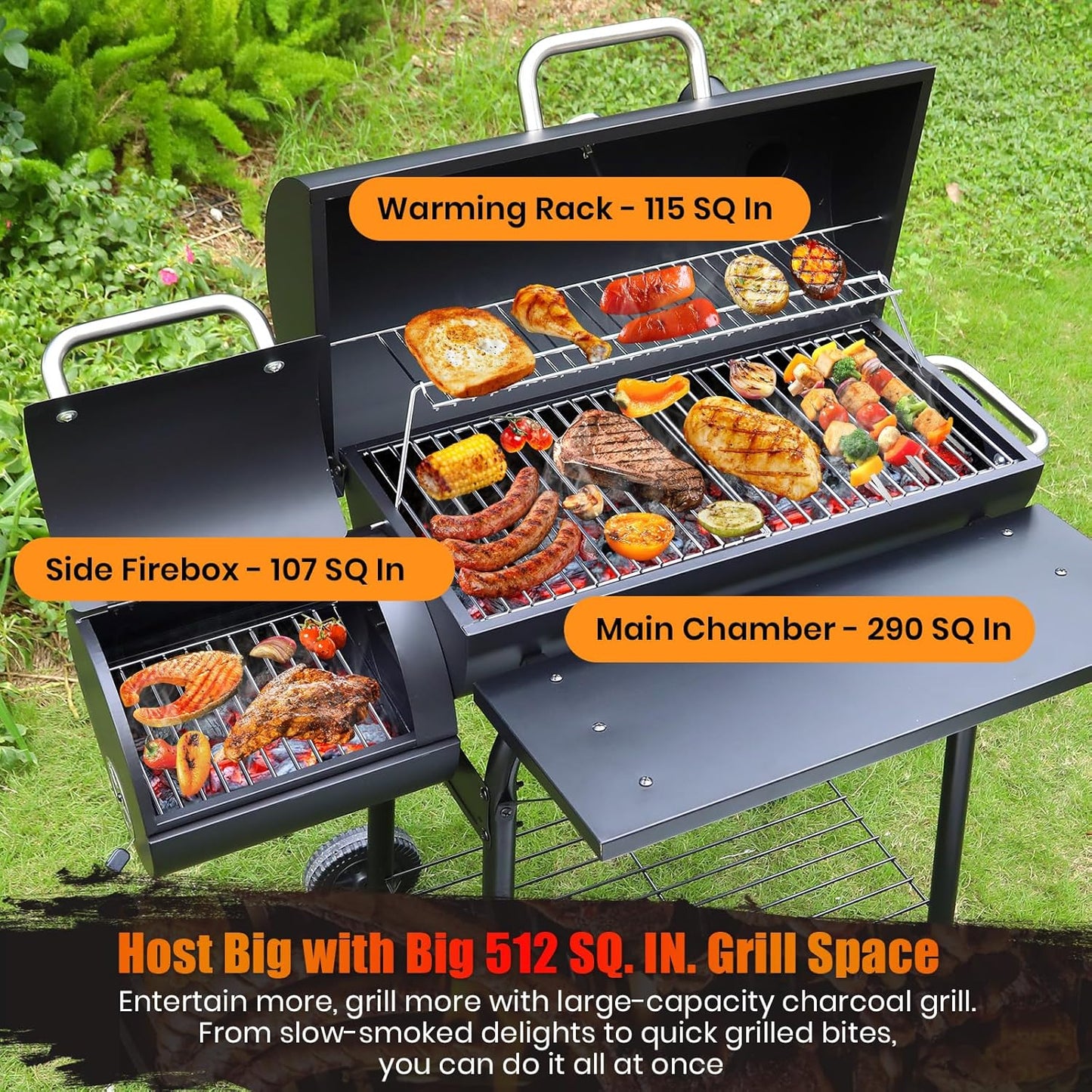 Charcoal Grill Offset Smoker: Charcoal Barbecue Grills with Spacious Cooking Area | Barrel BBQ Grill and Smokers Combo for Outdoor Patio Backyard Camping and Parties