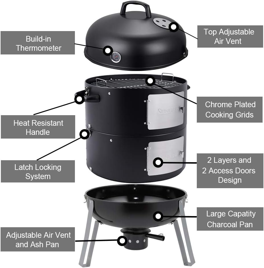 20.5 Inch Vertical Charcoal Smoker and Grill Combo, Heavy-Duty BBQ Smokers for Outdoor Cooking Camping